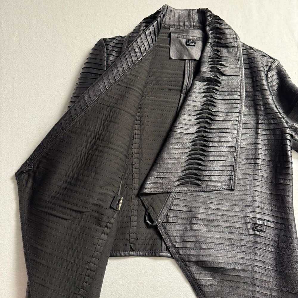 SCOOP NYC Black Textured Genuine Leather Jacket Moto Chic Asymmetrical Size S - Picture 15 of 16